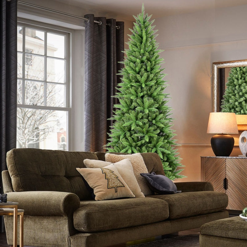 Green Christmas tree in a living room