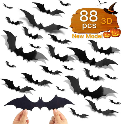Black 3D bat decorations, 88-piece set