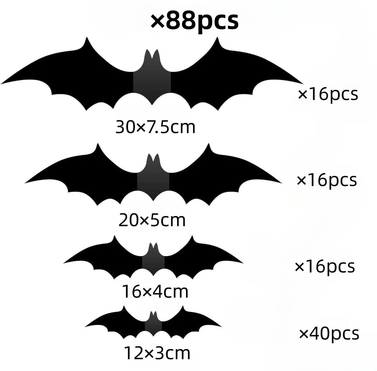 Four bat sizes and quantities included in the 88-piece set