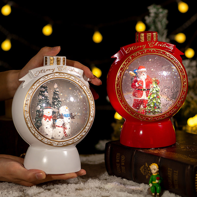Red and white round globes in a festive setting