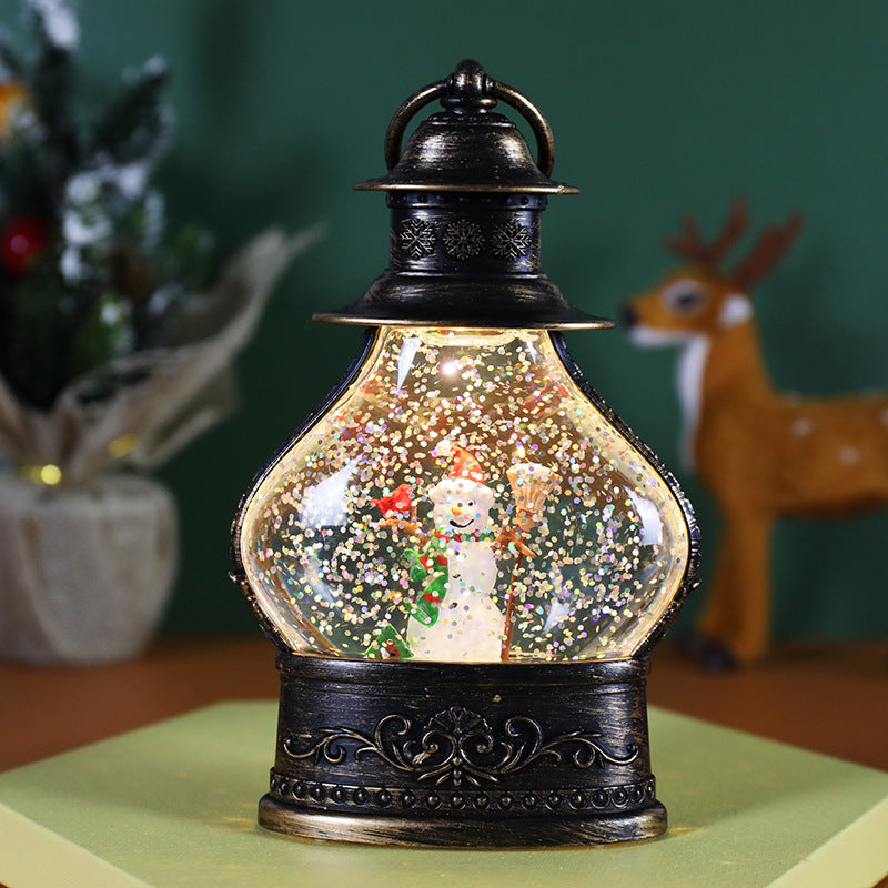 Close view of snowman scene lantern