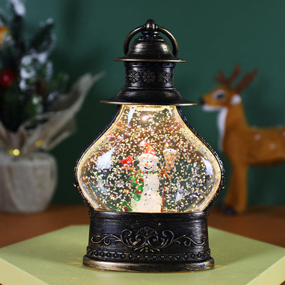 Close view of snowman scene lantern
