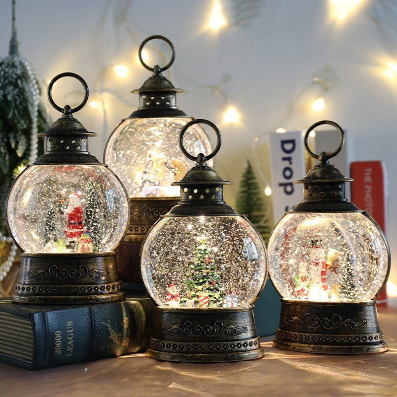 Round vintage-style Christmas lantern snow globes