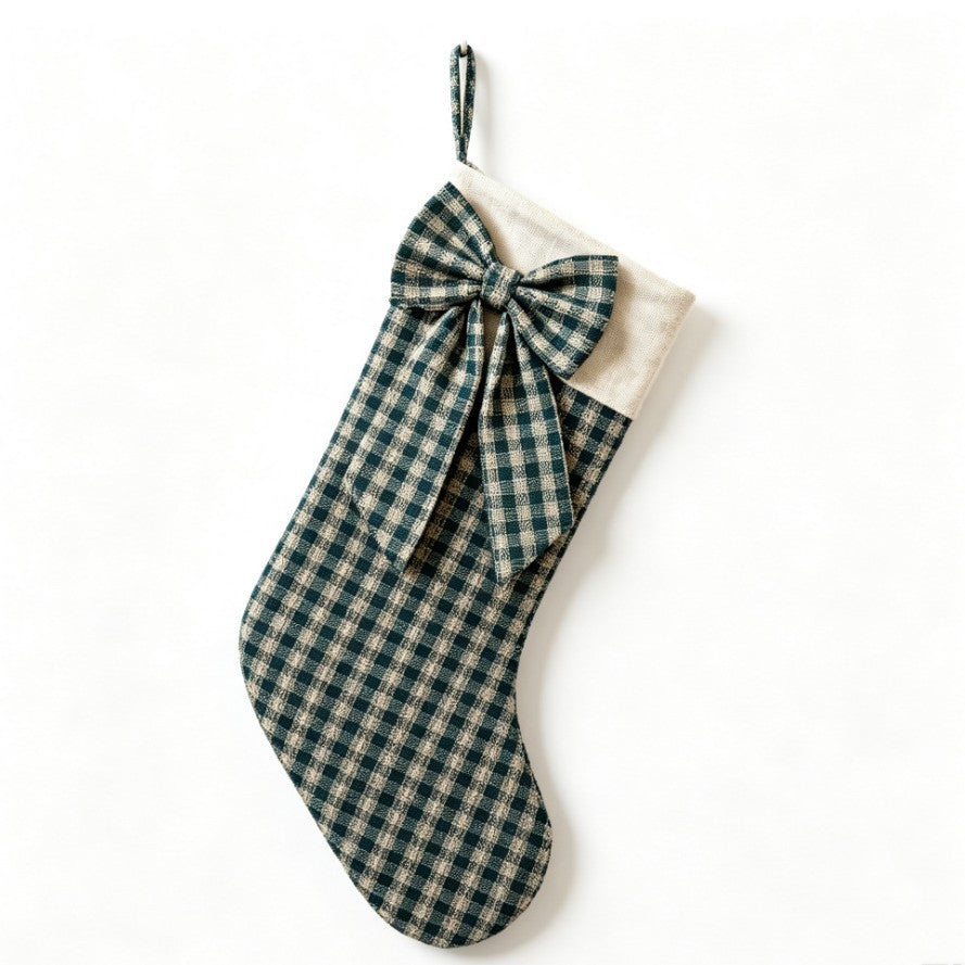 Green plaid bow Christmas stocking