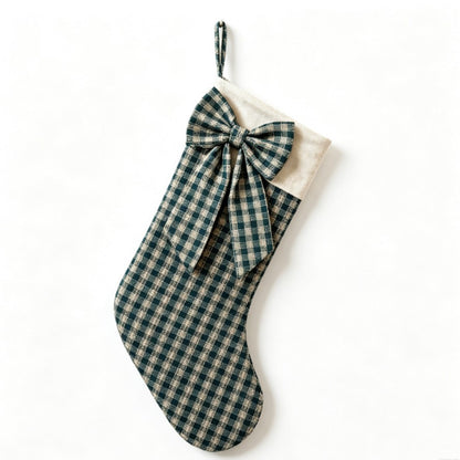 Green plaid bow Christmas stocking