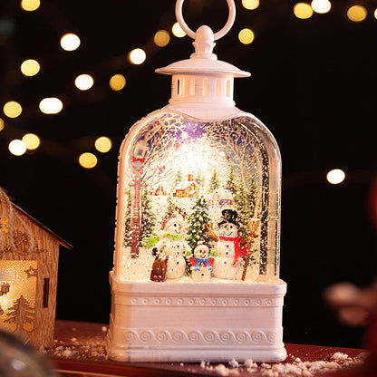 White bell-shaped lantern with snowman scene