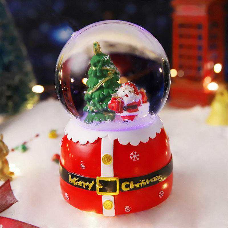 Santa and tree globe on red belt-style base