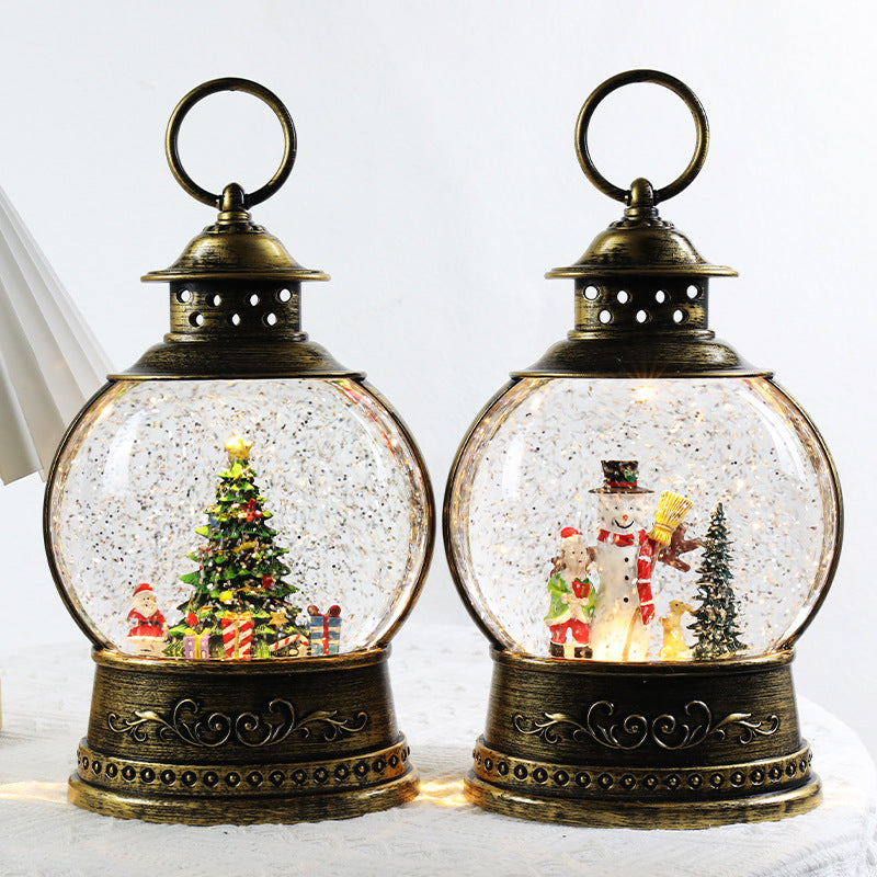 Tree and snowman lantern designs on white background